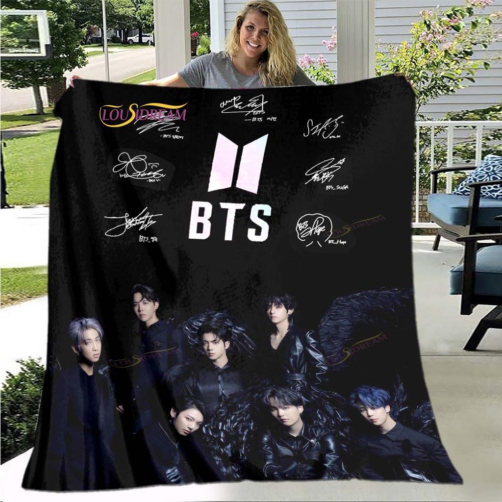 BTS 3D Kpop Bangtan Boys Couverture de lit Bureau Maison Randonnée Pique-nique Couette Épaisse Couvre-lit Tendance Couverture en Flanelle