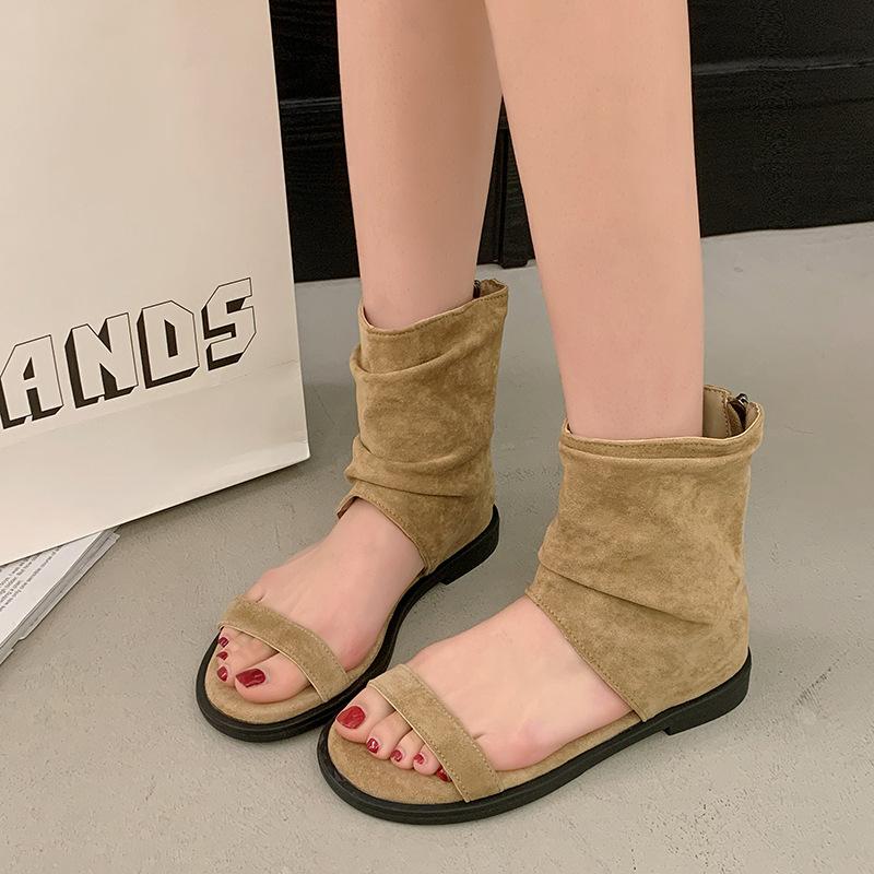 Retro ar plakanu zoli, ikdienas, nišas dizaina sandales sievietēm, vasaras jaunas, ar vienu siksniņu, ar rāvējslēdzēju aizmugurē, vēsi zābaki