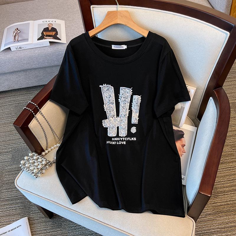 Women's Plus Size Slimming Round Neck Mid-Length Short-Sleeve T-Shirt, 200-350 Jin (Style 6706)