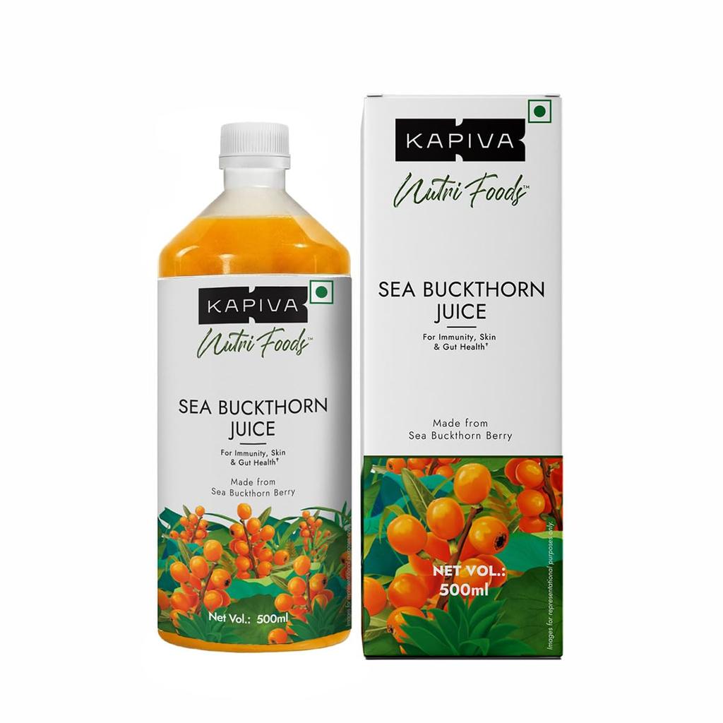 Kapiva Sok z Rokitnika 500ml - Czysty Napój Superowocowy Bogaty w Składniki Odżywcze Dla Codziennego Dobrego Samopoczucia i Wsparcia Promiennej Skóry