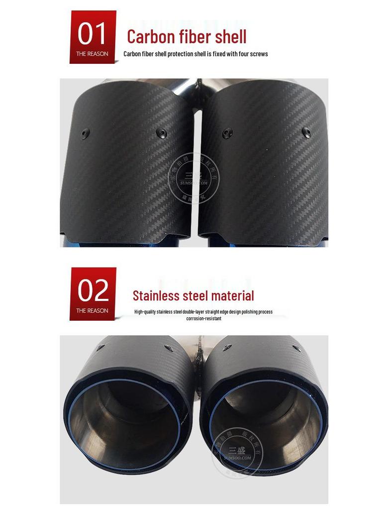 Carbon Fiber Dual Outlet Exhaust Pipe, Burnt Blue - One-in-Two Design for Tailpipe Modification