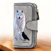 Women's White Wolf Design Long Wallet Multifunctional Snap Closure Coin Purse Ideal Birthday Gift For Animal Lovers Large Capacity Card Holder Phone