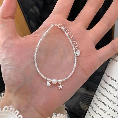 Bracelet Argent Étoile de Mer Coquillage Perle - Accessoire d'Été Élégant pour Filles et Meilleures Amies