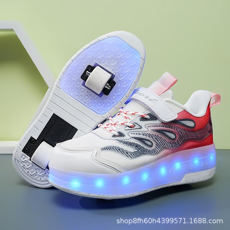 Double wheel runaway shoes student version pulley shoes automatic shrinkage charging children's skates