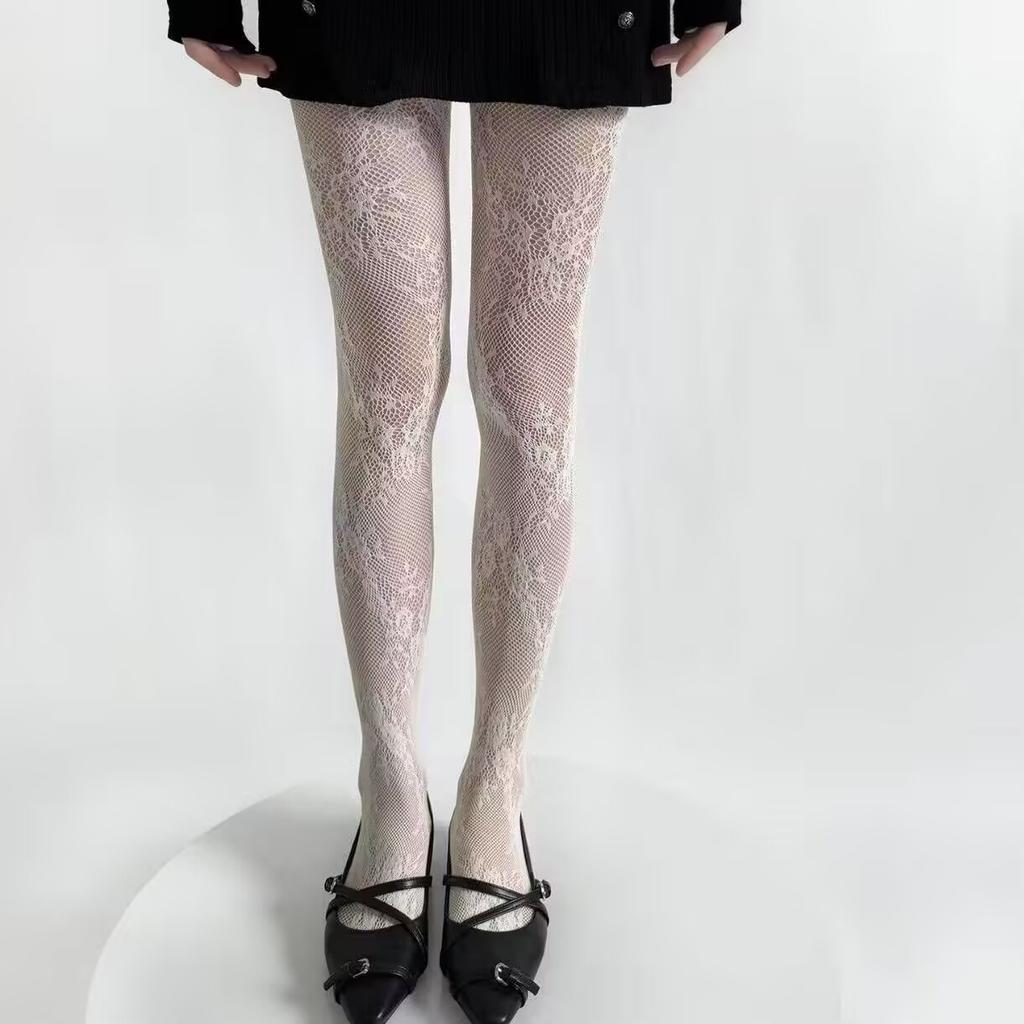 Spring and Summer Niche Thin Lolita Lace Blooming Flower Pantyhose Sweet Cool Babes Mesh Socks
