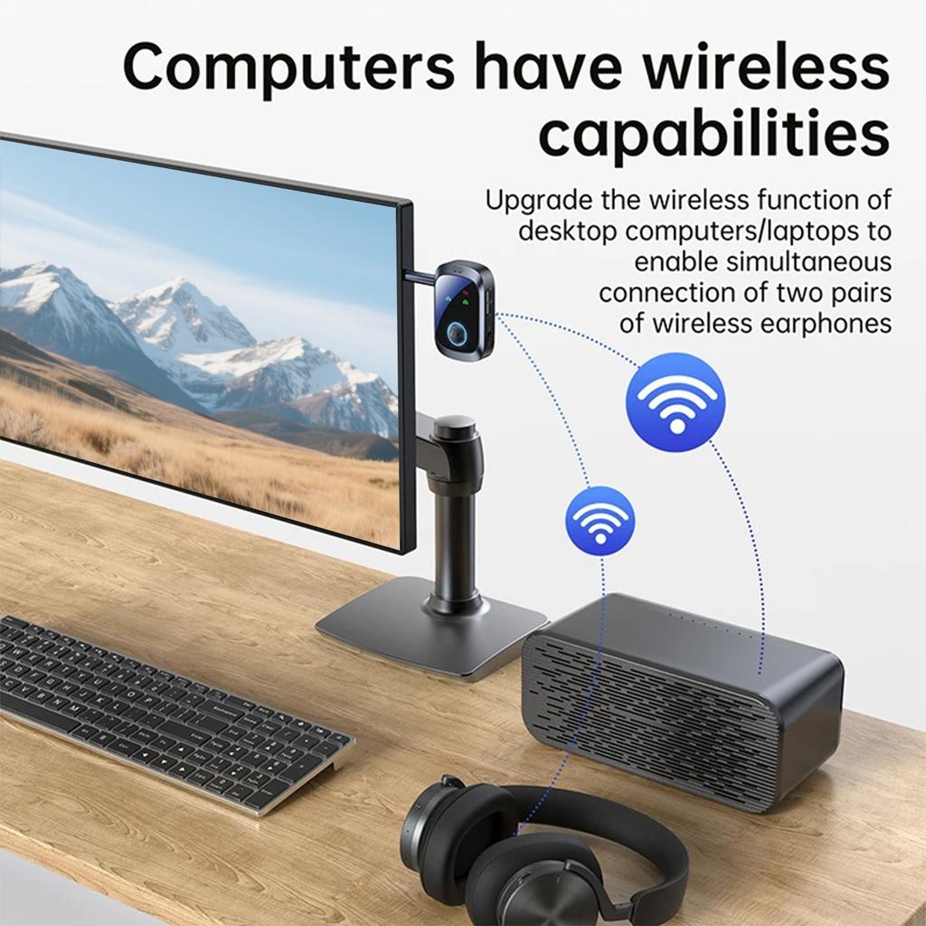 Airplane BT5.4 Adapter LCD Screen Low Latency BT Transmitter Dual Link BT Transceiver for 2 AirPods Headphones Or BT Devices