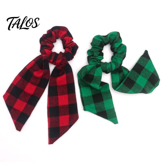 Plaid Ribbon Hair Ties Christmas Bow Ties, Elastic Scrunchies for Women and Festive Decorations Girls, Red or Green Checkered Ponytail Holder Holiday