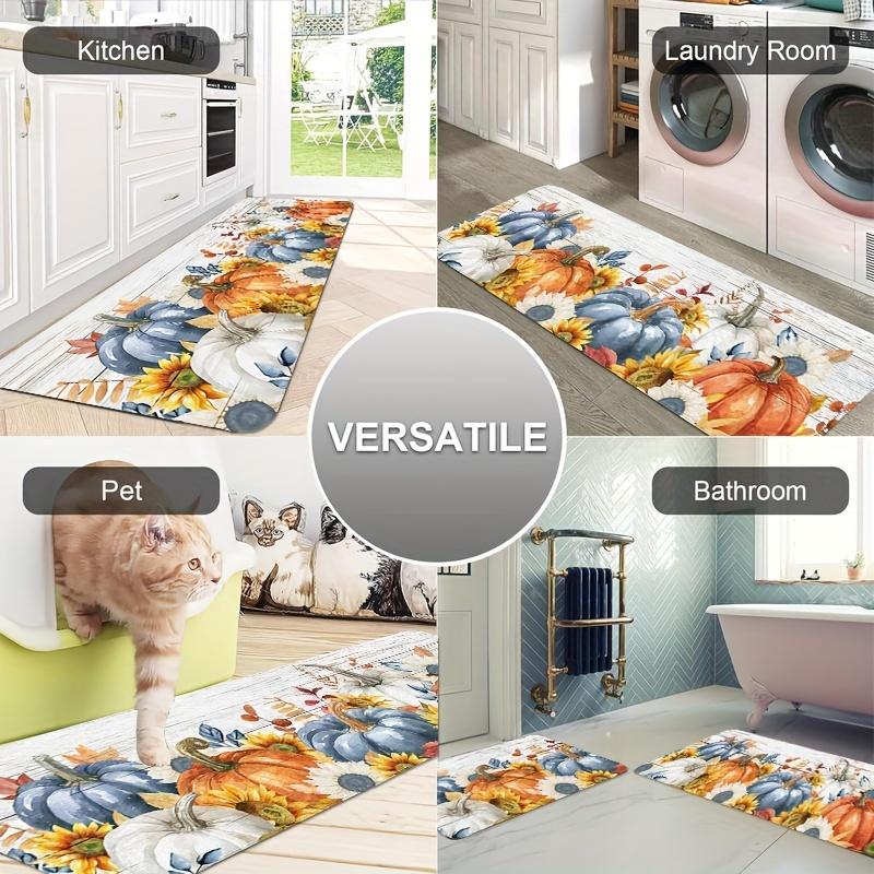 1Pcs Anti Fatigue Kitchen Rugs Autumn Harvest Print Waterproof Non-Slip Thick Cushioned Kitchen Mat Heavy Duty Comfort Standing Mat for Kitchen