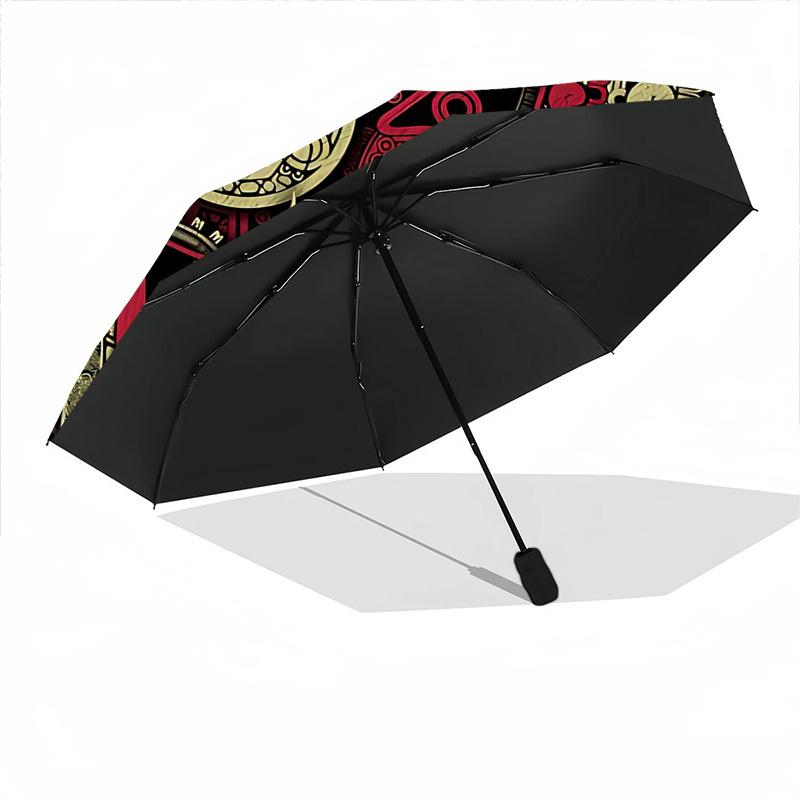 1pc Mayan Calendar Aztec Sun Automatic Folding Umbrella, Lightweight Retractable Compact Travel Umbrella, 8-Rib Sturdy Frame147