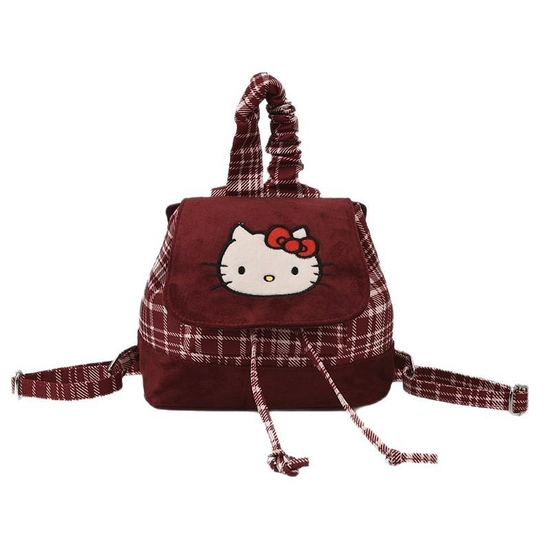 Hello Kitty Retro PU Doppel-Schulterrucksack für den täglichen Weg zur Arbeit und Reisen