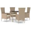 Vidaxl 5-Cz. Garden Furniture Set With Cushions, Beige, Poly Rattan