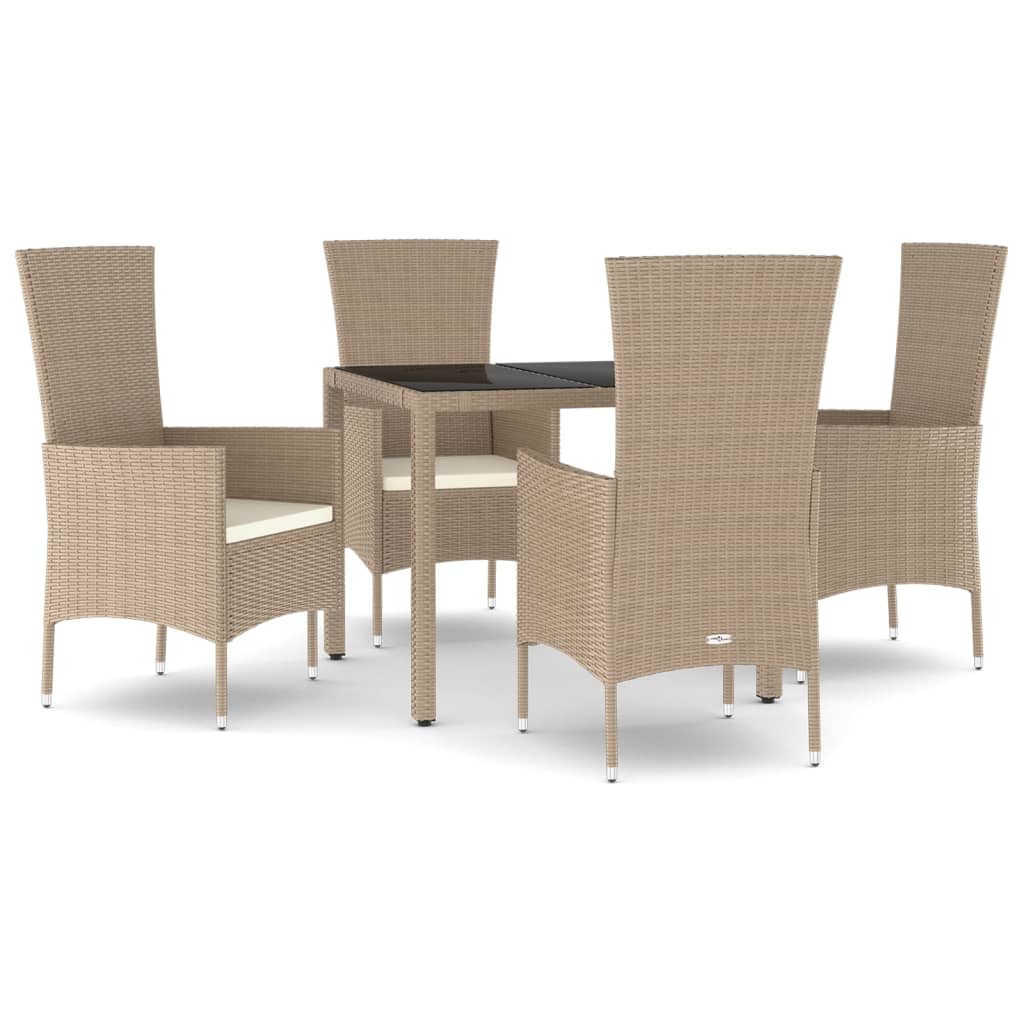 Vidaxl 5-Cz. Garden Furniture Set With Cushions, Beige, Poly Rattan