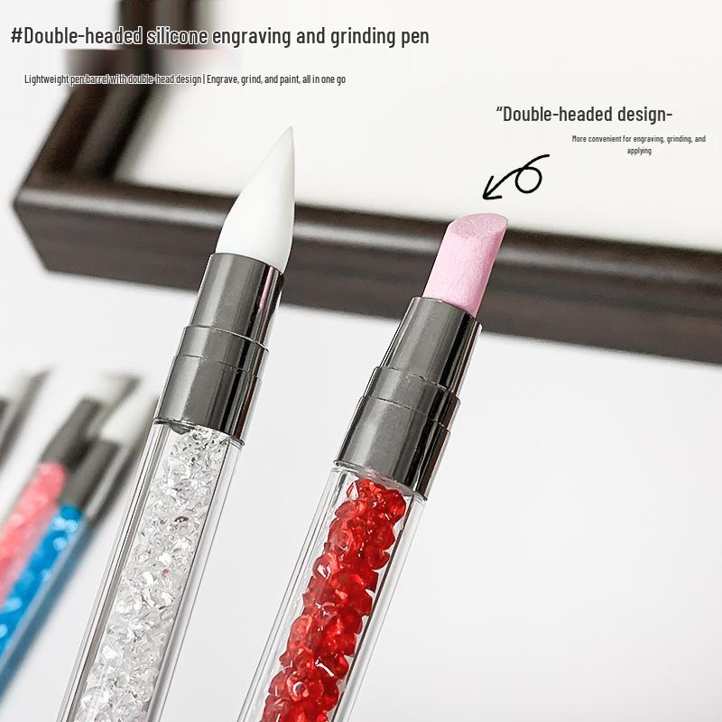 Dual-Ended Rhinestone Nail Art Pen with Silicone Tip for Pearlescent Design and Outlining