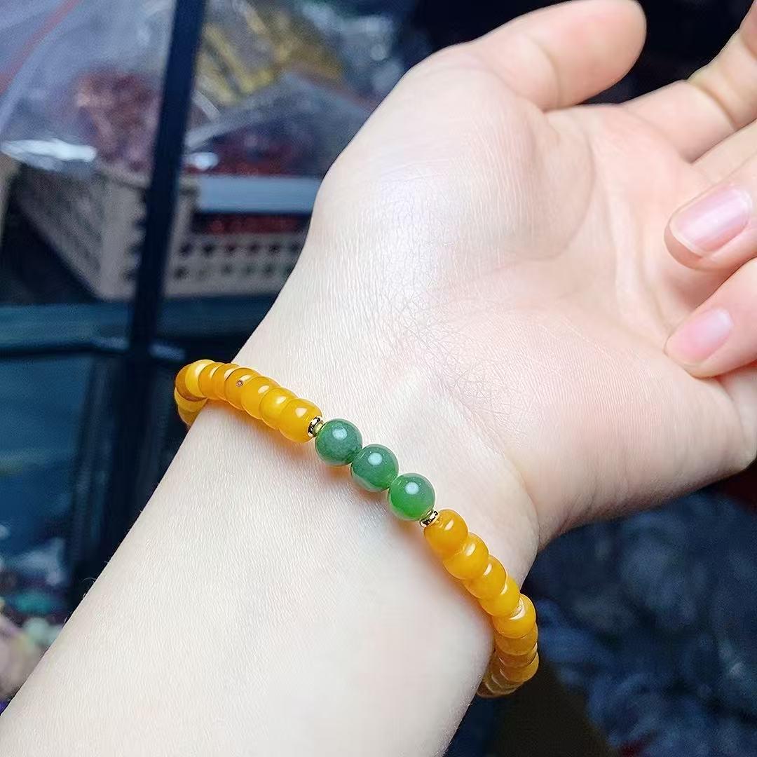 Beeswax and Hetian Jade Bracelet with Jasper Beads - Zodiac-Style Unisex Ornament