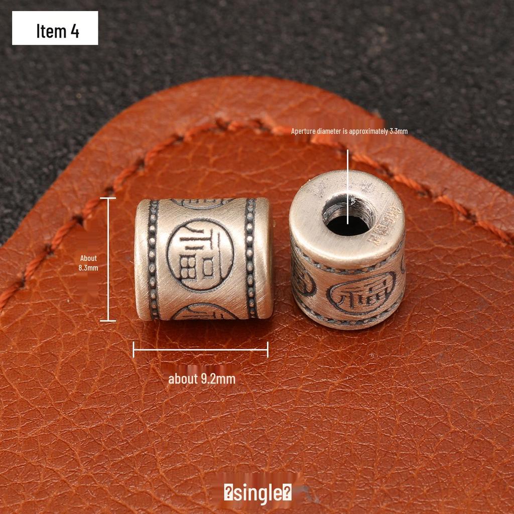 Ethnic-Style Sterling Silver S999 Fu Character Spacer Beads: Retro Barrel Ruyi Beads for DIY Lucky Silver Jewelry