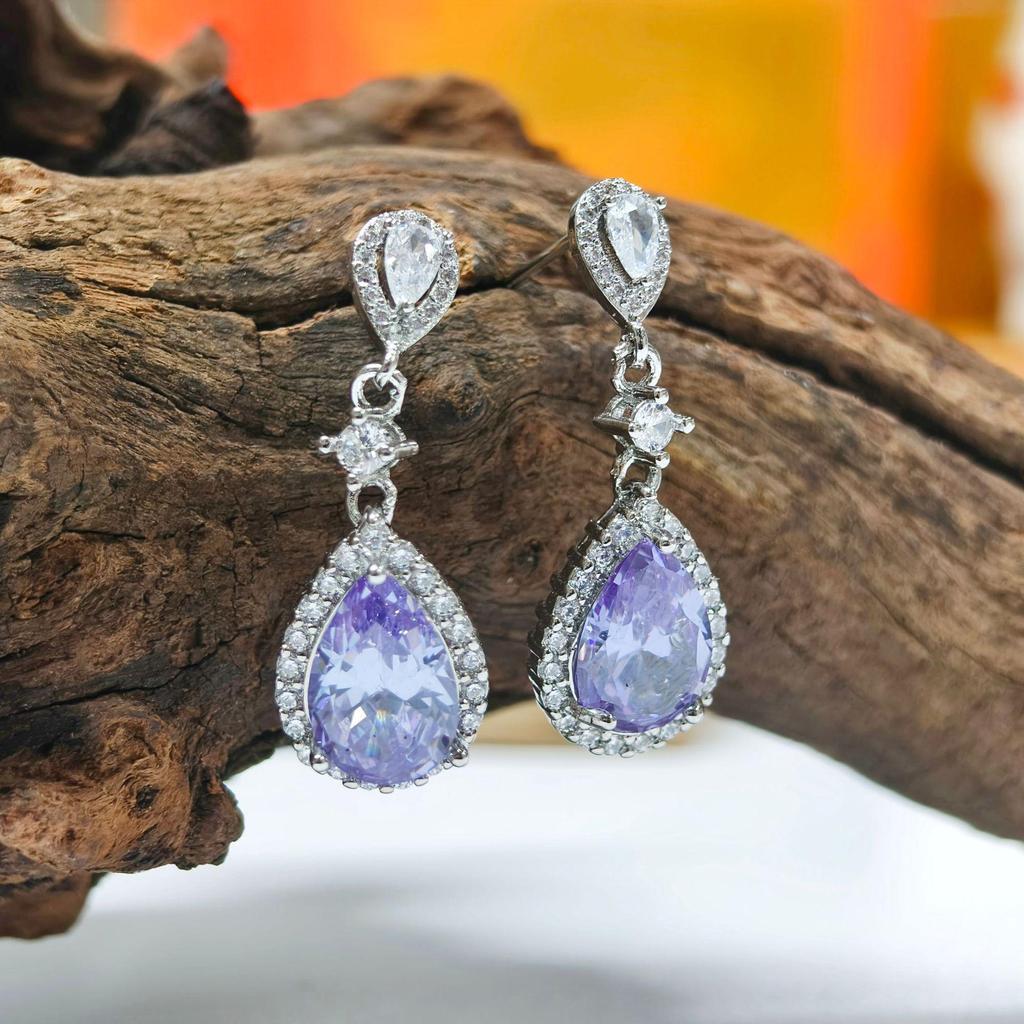 Gusen Teardrop Series Colorful Gem & Diamond Earrings