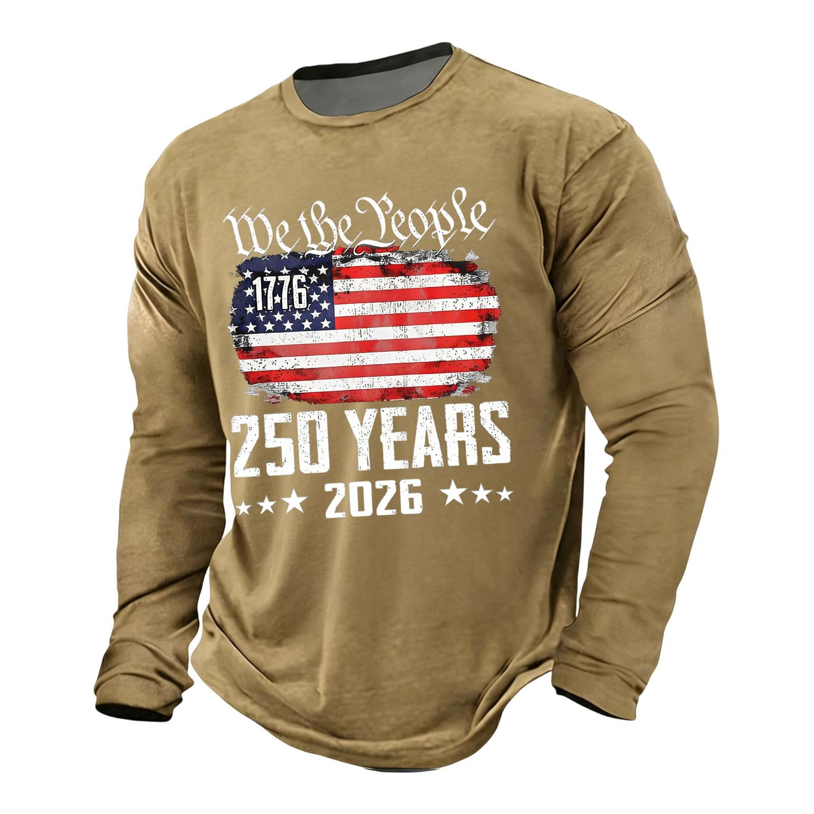 

Men s Casual Long Sleeve Shirt Independence Day Graphic Print 250 Years Commemorative Design Soft Fabric Comfortable Fit M хакі