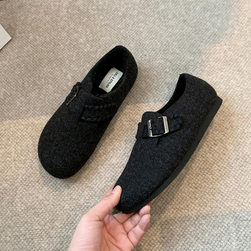 

Fleece women s autumn and winter cotton slippers wear woolen bag head Mao Mao shoes wide fat feet large size women s shoes 35 чёрный