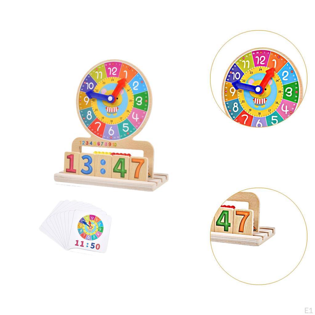 Montessori Learn Clock Wooden Toy with Cards Telling Wood Teaching for Baby Children
