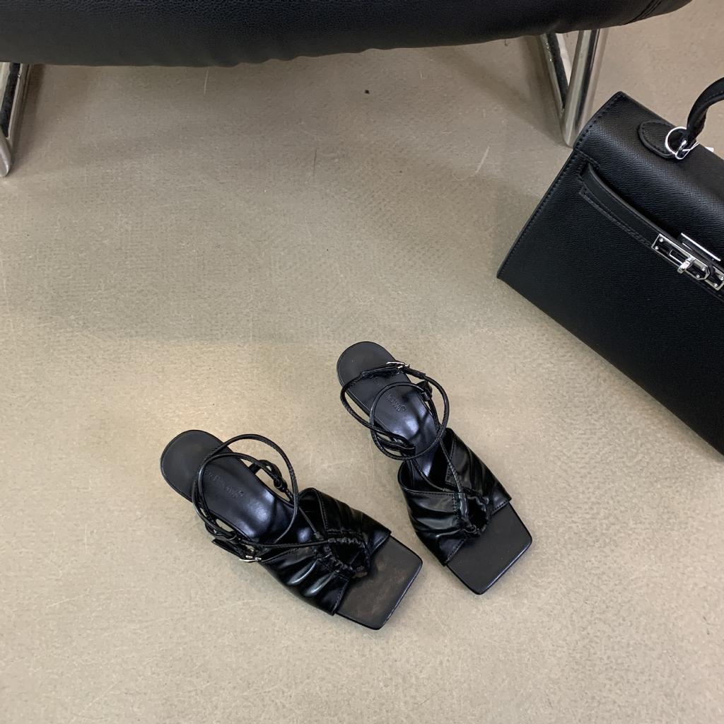 2025 Spring and Autumn New French Niche High-heeled Sandals Temperament Square Head Buckle Stiletto Strap Stiletto Sandals