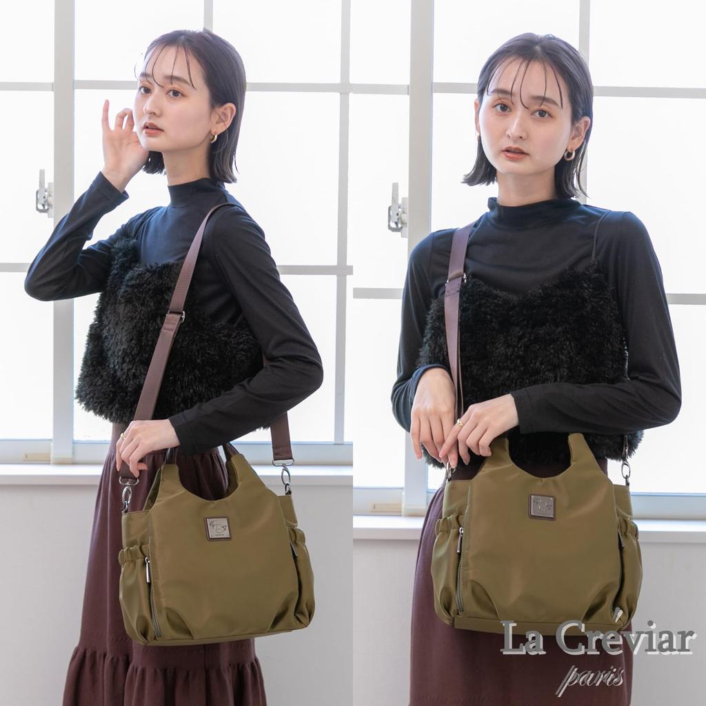 Luminous shoulder for large water shoulder khaki [VIVID HORN] [La Creviar] 2-way handbag, bag, handbag, women, nylon, lightweight, capacity,