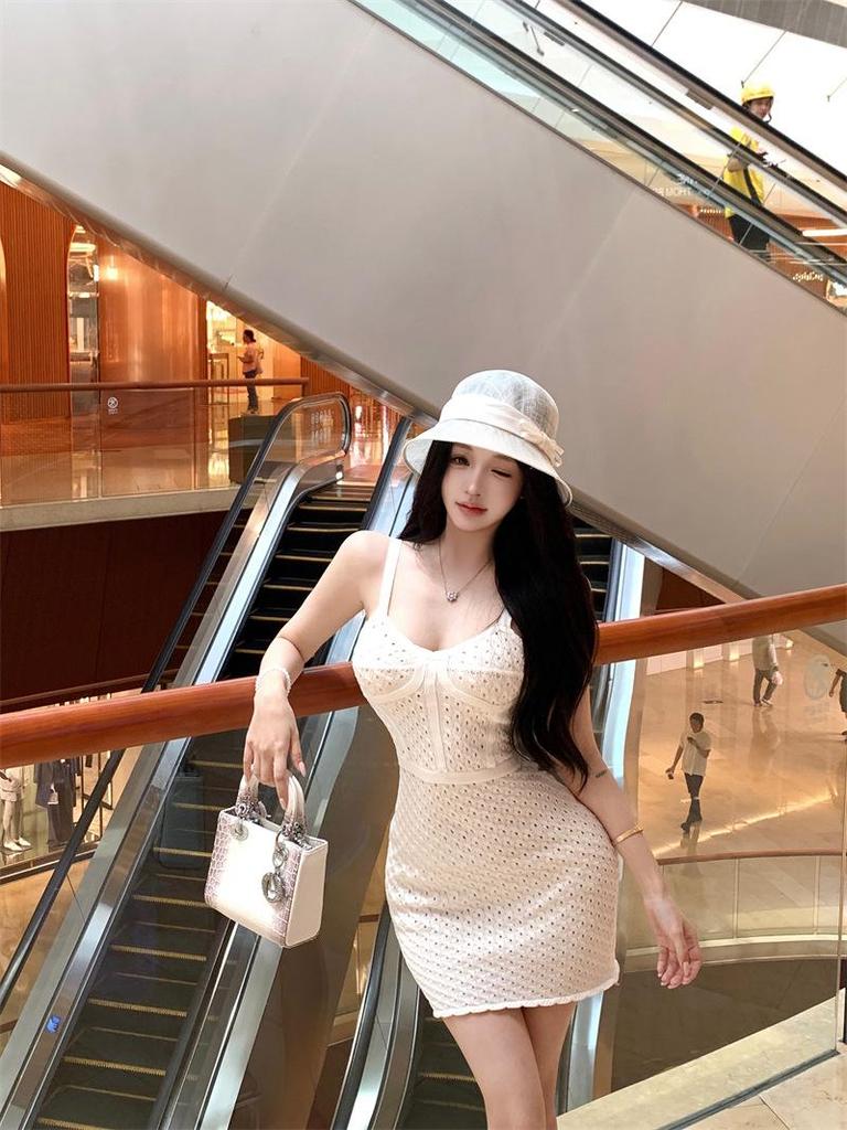 Elegant Bodycon Crochet Knit Camisole Dress, Sleek and Stylish Women's Wear