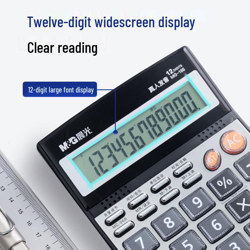 MG-166 12-Digit Large Screen Metal Voice Calculator