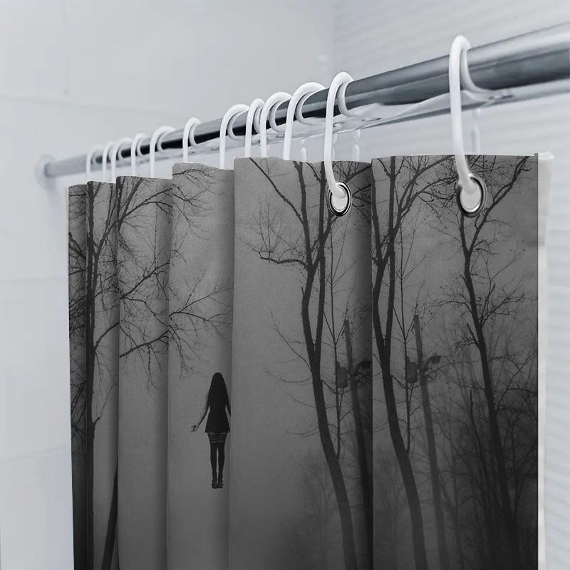 Dunkler Wald Hirsch Silhouette Gotischer Duschvorhang Vintage Halloween Gruselige Landschaft Natur-Thema Badezimmer Dekoration Wandteppich