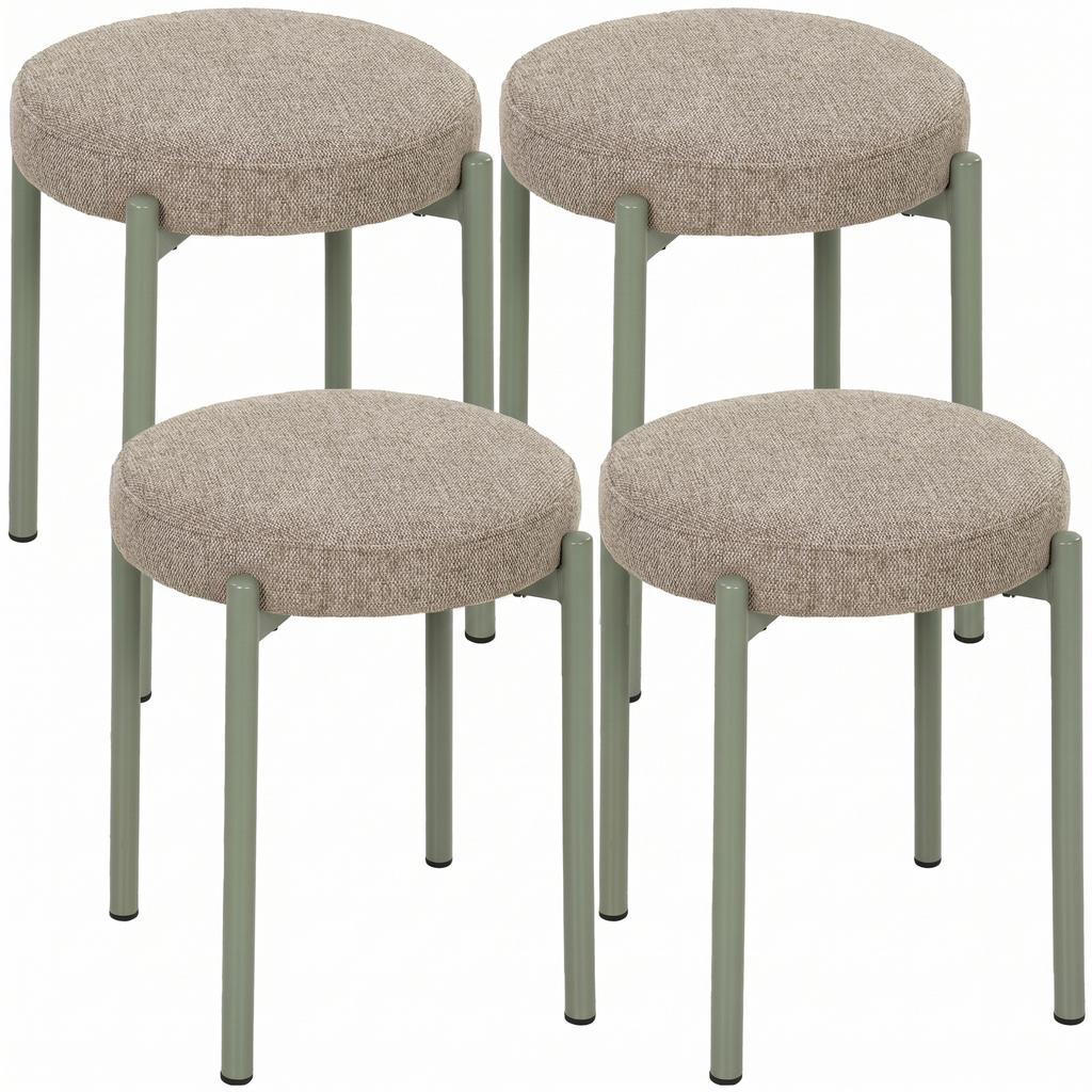 Stackable Stools, Set of 4, Round, Padded Seat, No Backrest, 45 x 45 x 47.5 cm, Brown