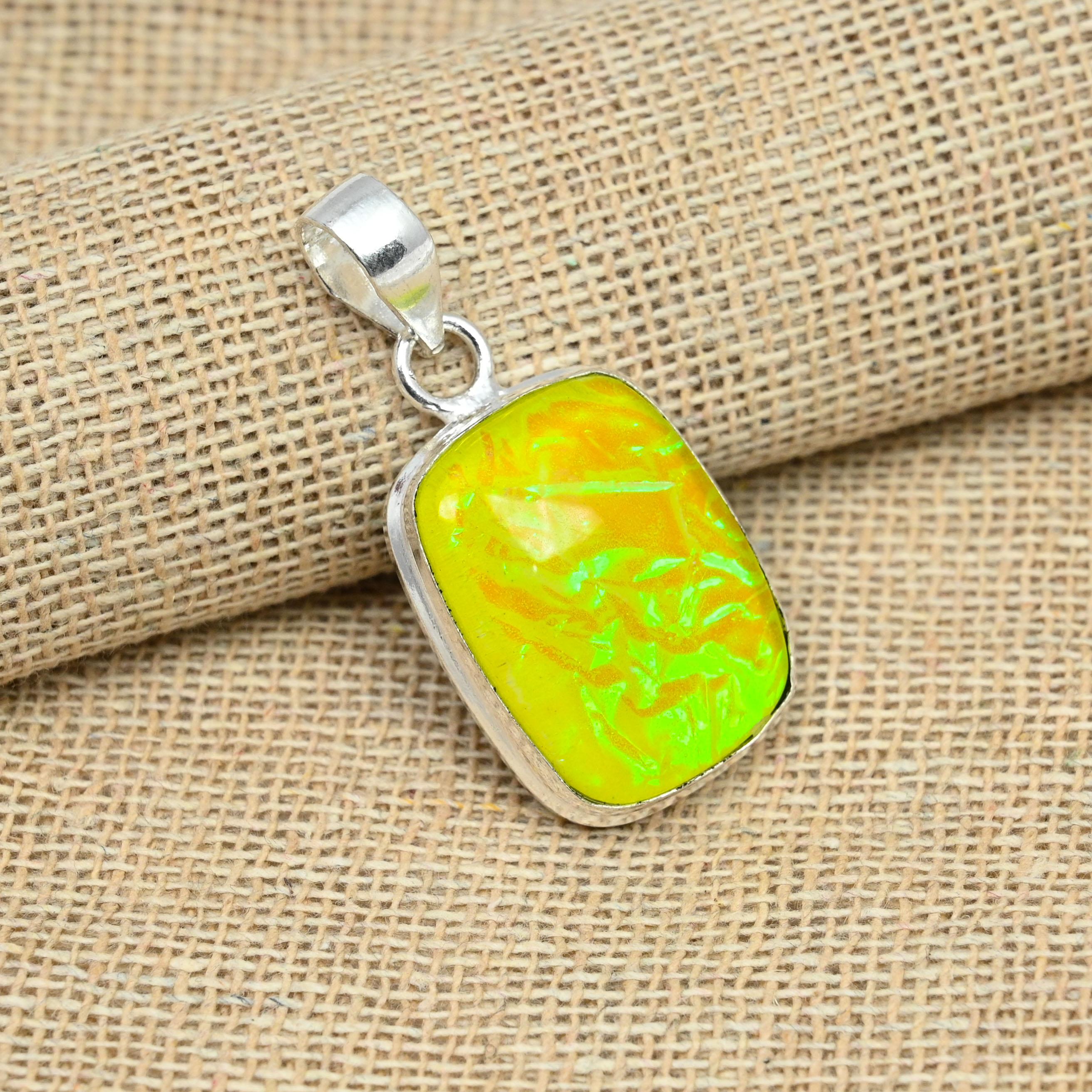 

Желтый австралийский тройной опал, драгоценный камень, твердое серебро 925 пробы, ювелирные изделия, необычный кулон ручной работы 1.57 inches жёлтый