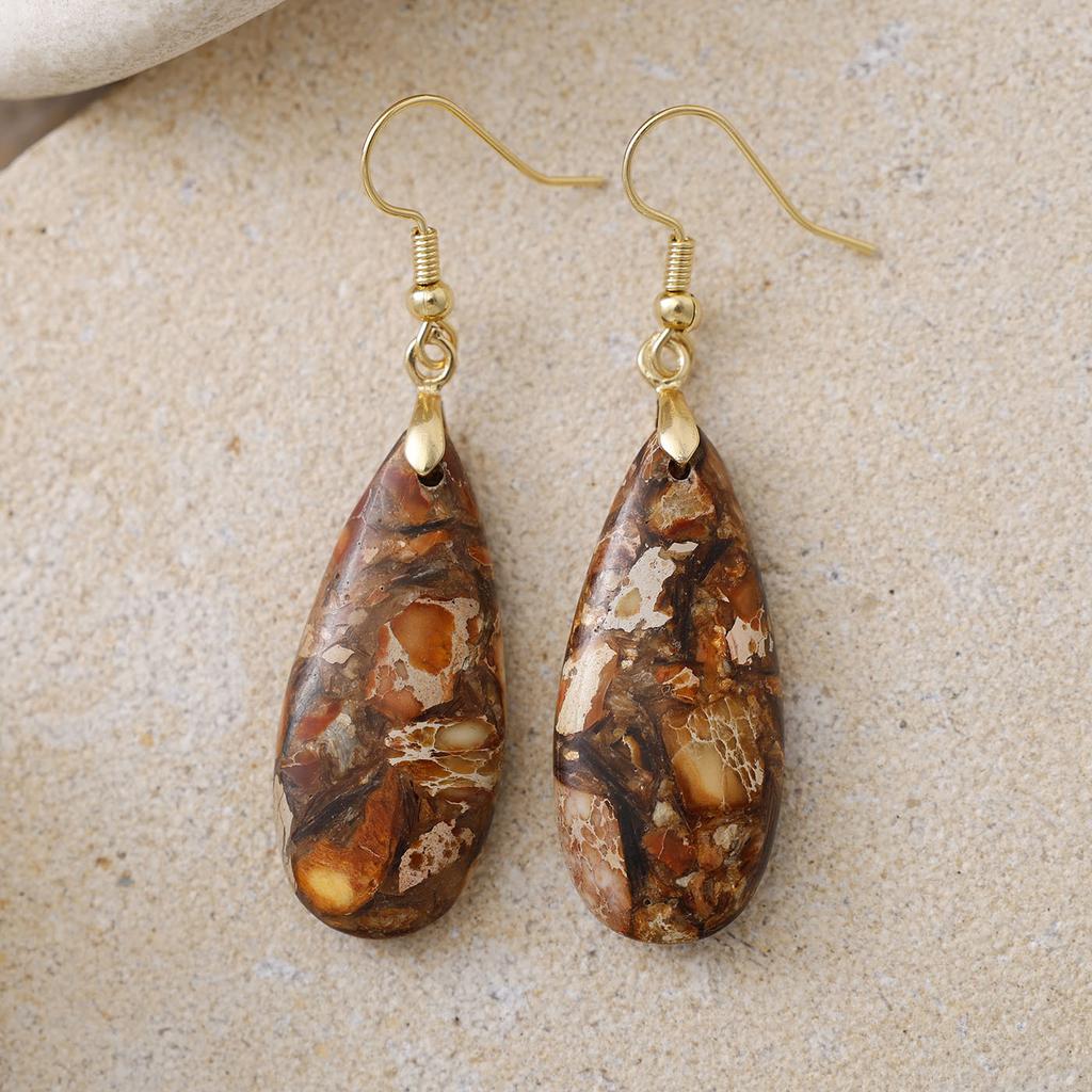 Luxury High Quality Natural Emperor Stone Water Drop Earrings Earrings European and American Popular Retro Jewelry
