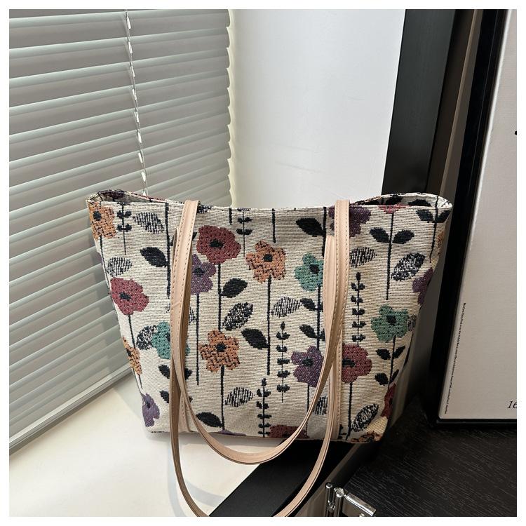 Popular Large-capacity Niche Shoulder Bag Women's 2025 New Ins Canvas Bag Tote Class Handbag Commuter Bag