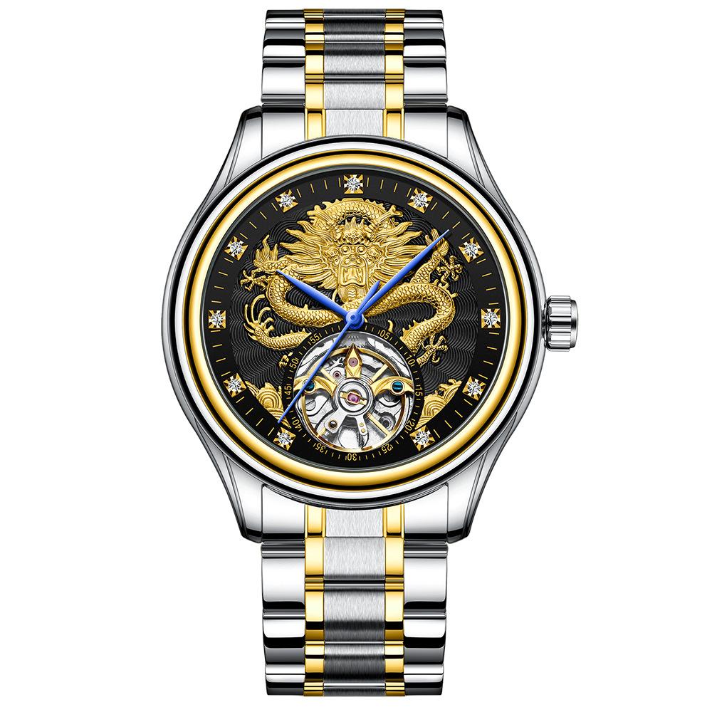 Men's Watch Mechanical Watch Watch Tourbillon Mechanical Watch Hollow Twelve Zodiac Dragon Watch Local Tyrant Gold
