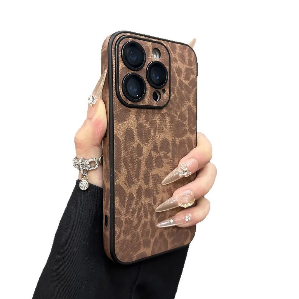 Applicable To IPhone16promax Mobile Phone Case Leather Leopard Print Apple 15 Full-pack Anti-fall 14 Protective Case High-end Feeling