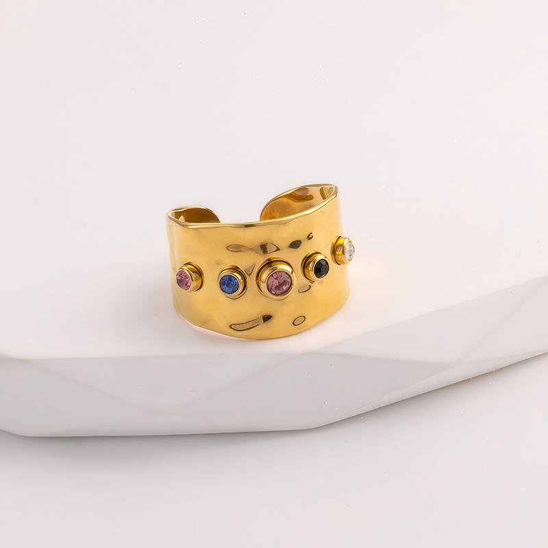 

Stainless Steel Colorful Crystal Zirconia Ring for Women Vintage Elegant Open Adjustable Rings Wedding Party Zircon Gifts