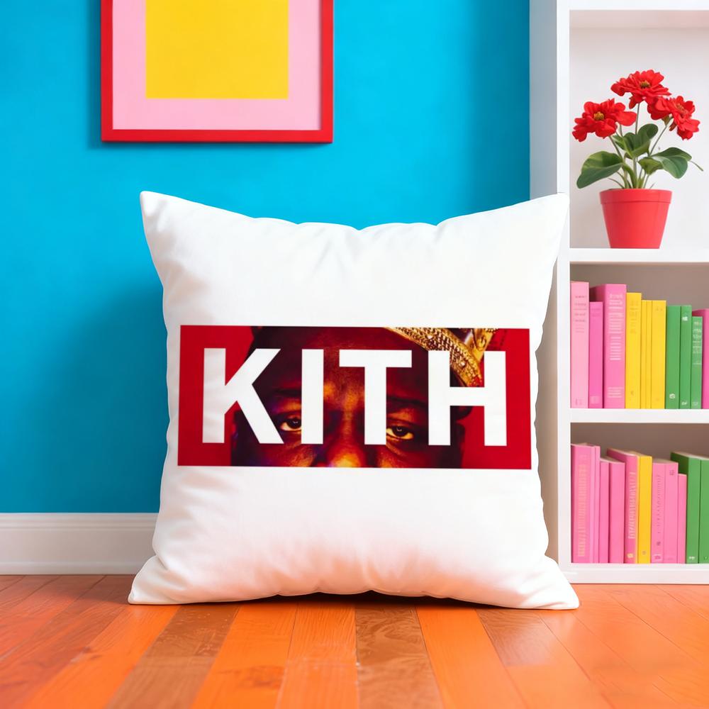 Classic Logo K-Kith Cushion Cover Plush Fabric Soft Double-Sided Printed Sofa Warm Winter Home Gift Pillow Case