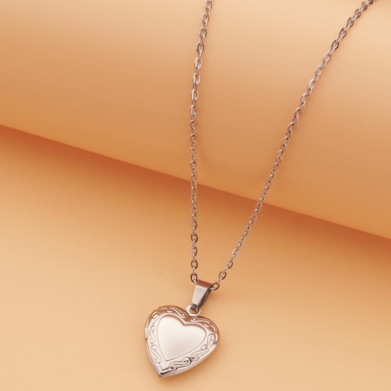 Stainless Steel Silver & Gold Women's Heart Photo Frame Locket Necklace