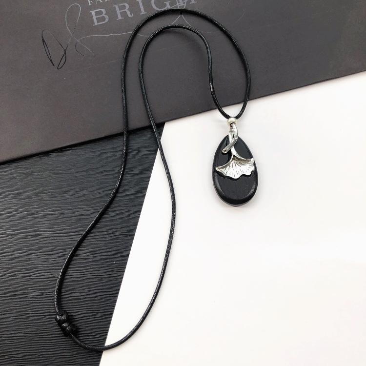 Retro Zen Ebony Long Necklace Women's Versatile Fashion Literary Clothing Accessories Sweater Chain Pendant