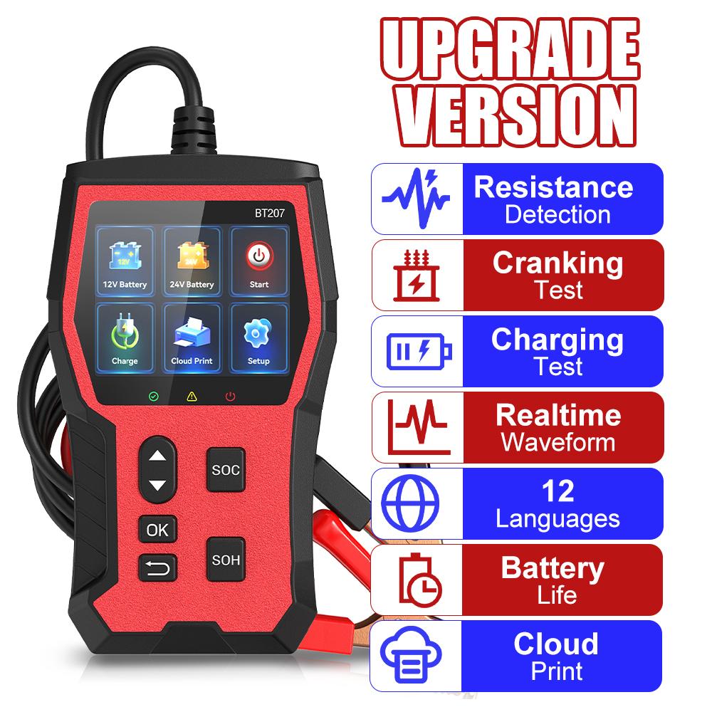 12V 24V Intelligent BT207 Car Battery Tester Automotive Battery Detector LCD Digital Display Diagnostic Tool Cloud Print Auto Accessories