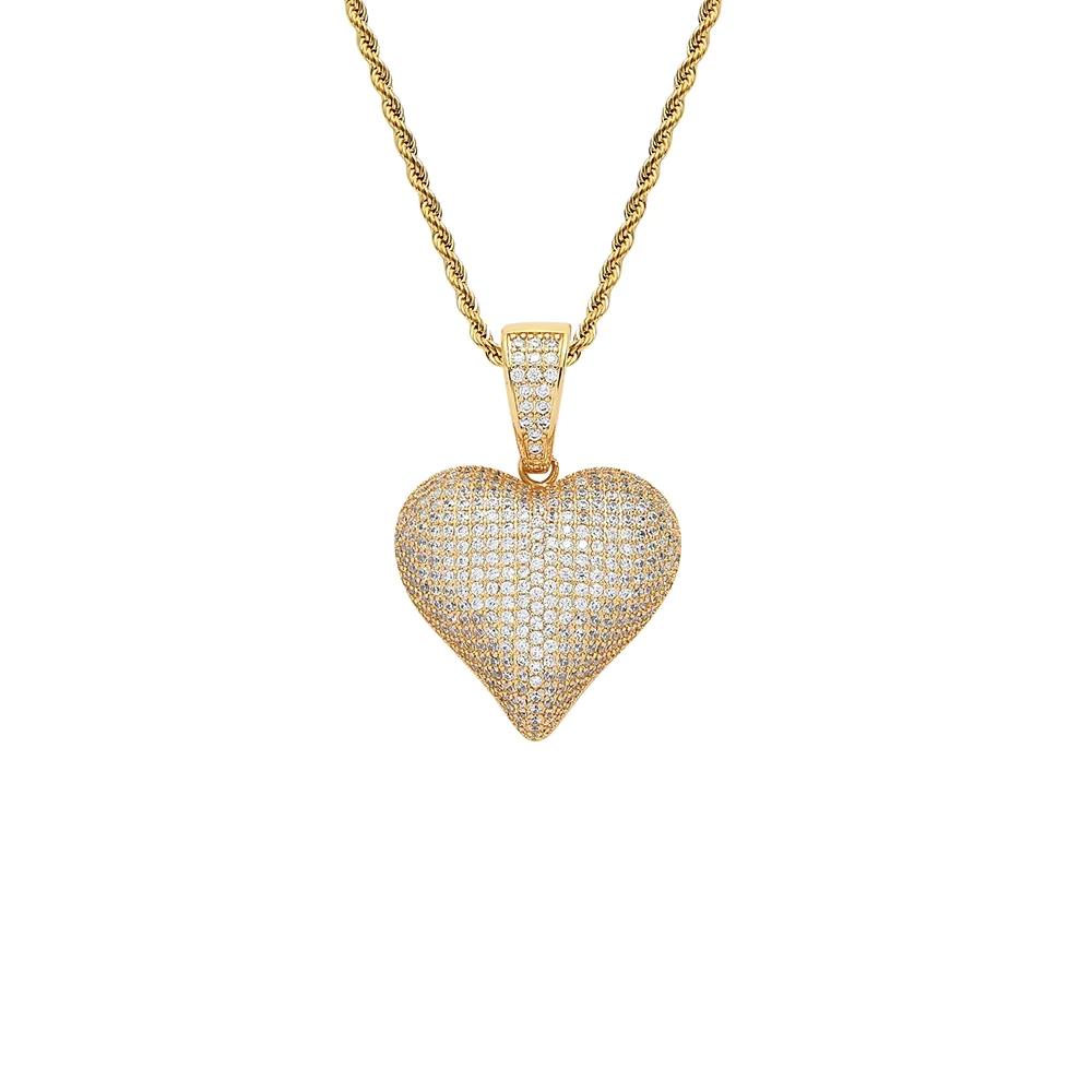 Chic Trendy Heart Shape Zircon Hip Pendant Iced Out Brass Chain with Gold Plating Passed Tester for Gift Pendant&24inches