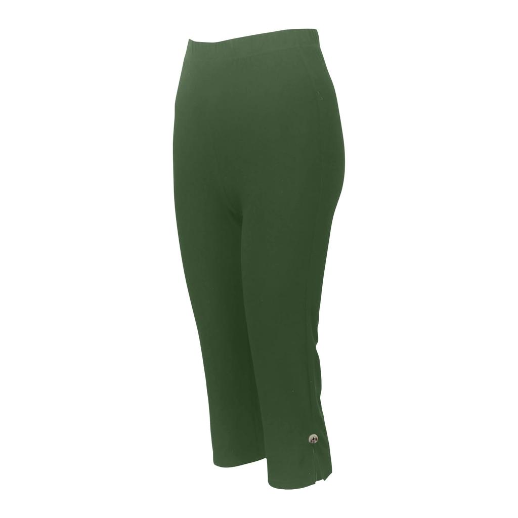 Women's Summer Fashion Color Elastic Waist Sports Yoga Button Casual Cropped Pants
