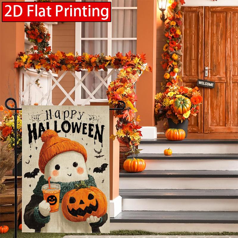 2D Flat, 2D Flat Halloween Scarf Knitted Handheld Beverage Pumpkin Garden Flag- Outdoor Garden Flag Double-sided Home Decoration Courtyard Decoration