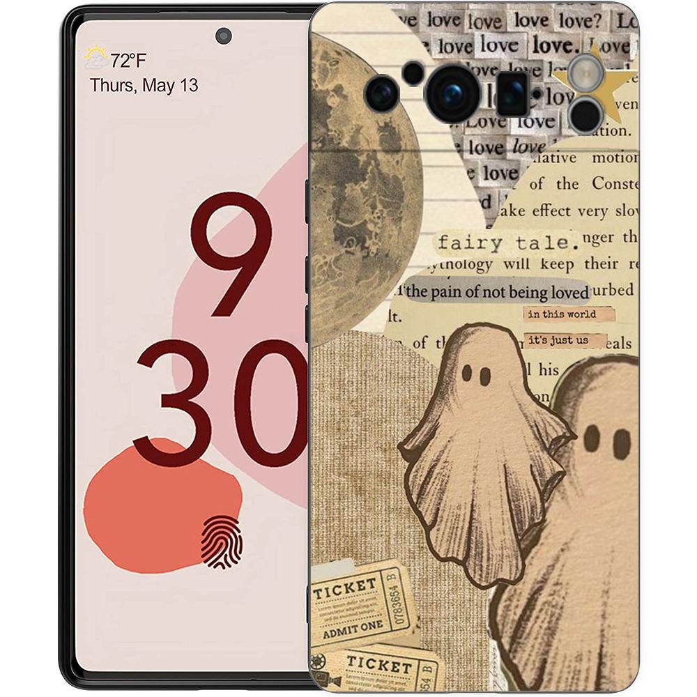 Etui na telefon Google Pixel 8 A 7 6 Pro 6A 5G Czarne miękkie odporne na wstrząsy tylne etui silikonowe TPU Shell Coque Cute Little Ghost
