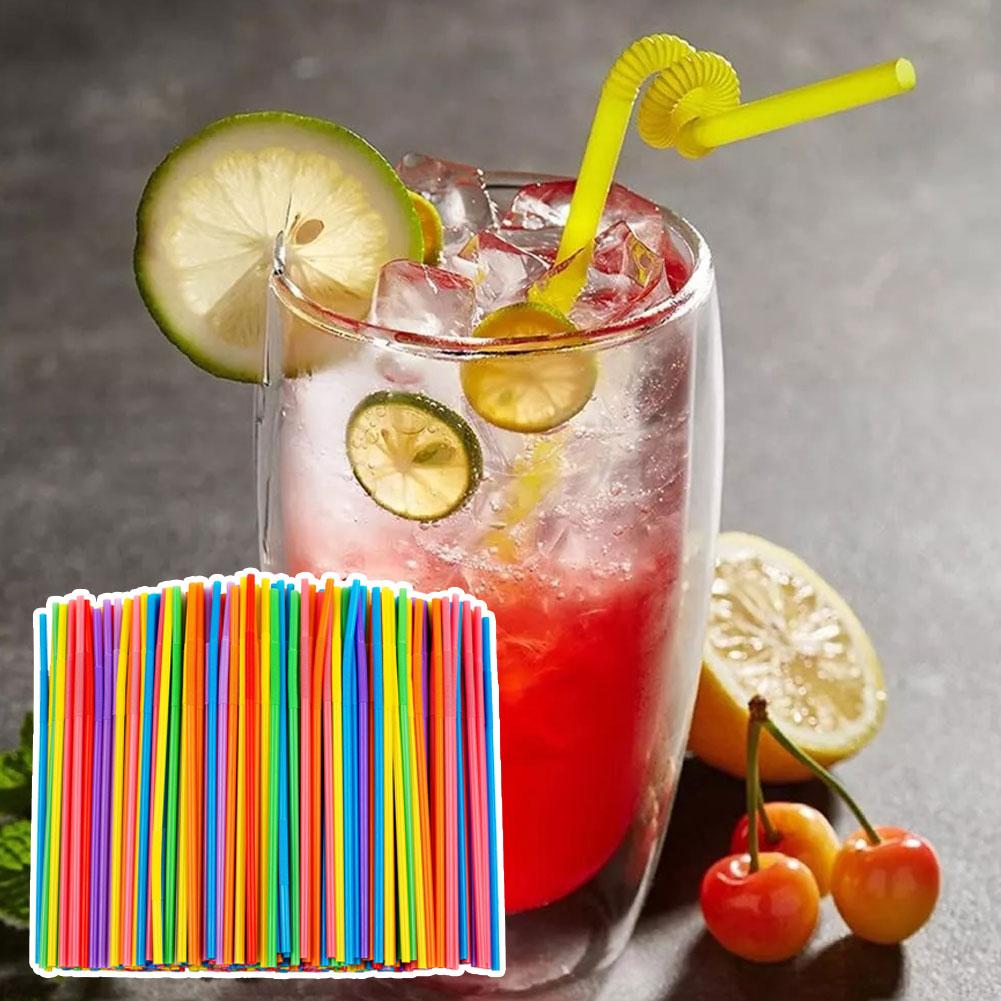 100PCS Colorful&Black Flexible Plastic Drinking Straws Milk Tea Bar Party Wedding Kitchen Beverage Straw For Home Accessories