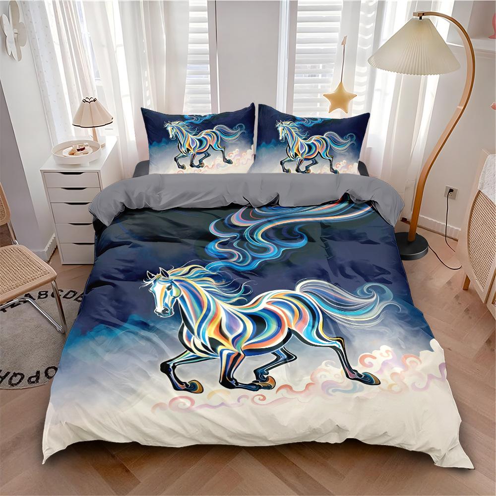 Luxuriöses 3D Feines Pferd Bettwäscheset Queen King Double Bettbezug Set Tier Pferd Bettwäsche Bequemer Steppdeckenbezug Bettset