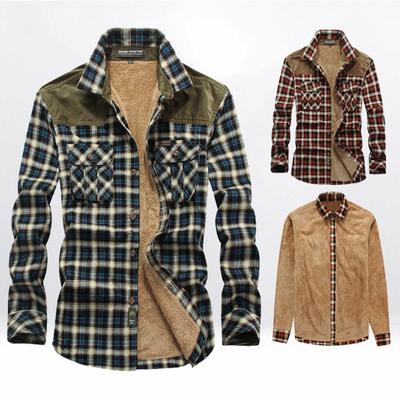 Winterfleece Plaid Herren Langarmhemd Verdicktes Warmes Lammfleecehemd