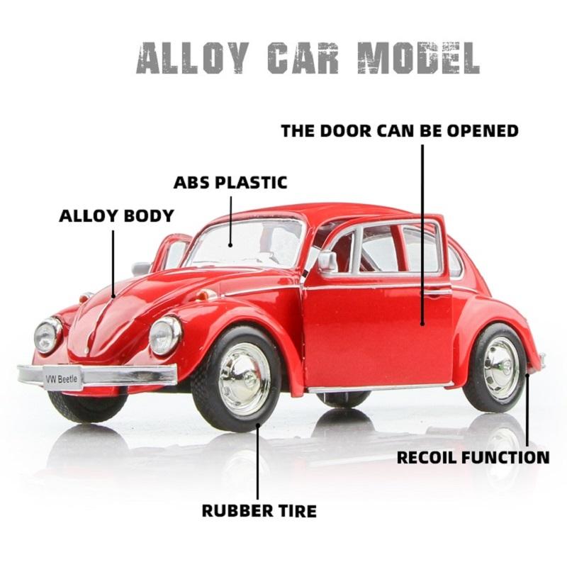 Volkswagen Beetle 1967 Retro Classic Car Simulation Diecast & Toy Vehicle Pull Back & Doors Open RMZ City 1:36 Alloy Model Gifts For Children