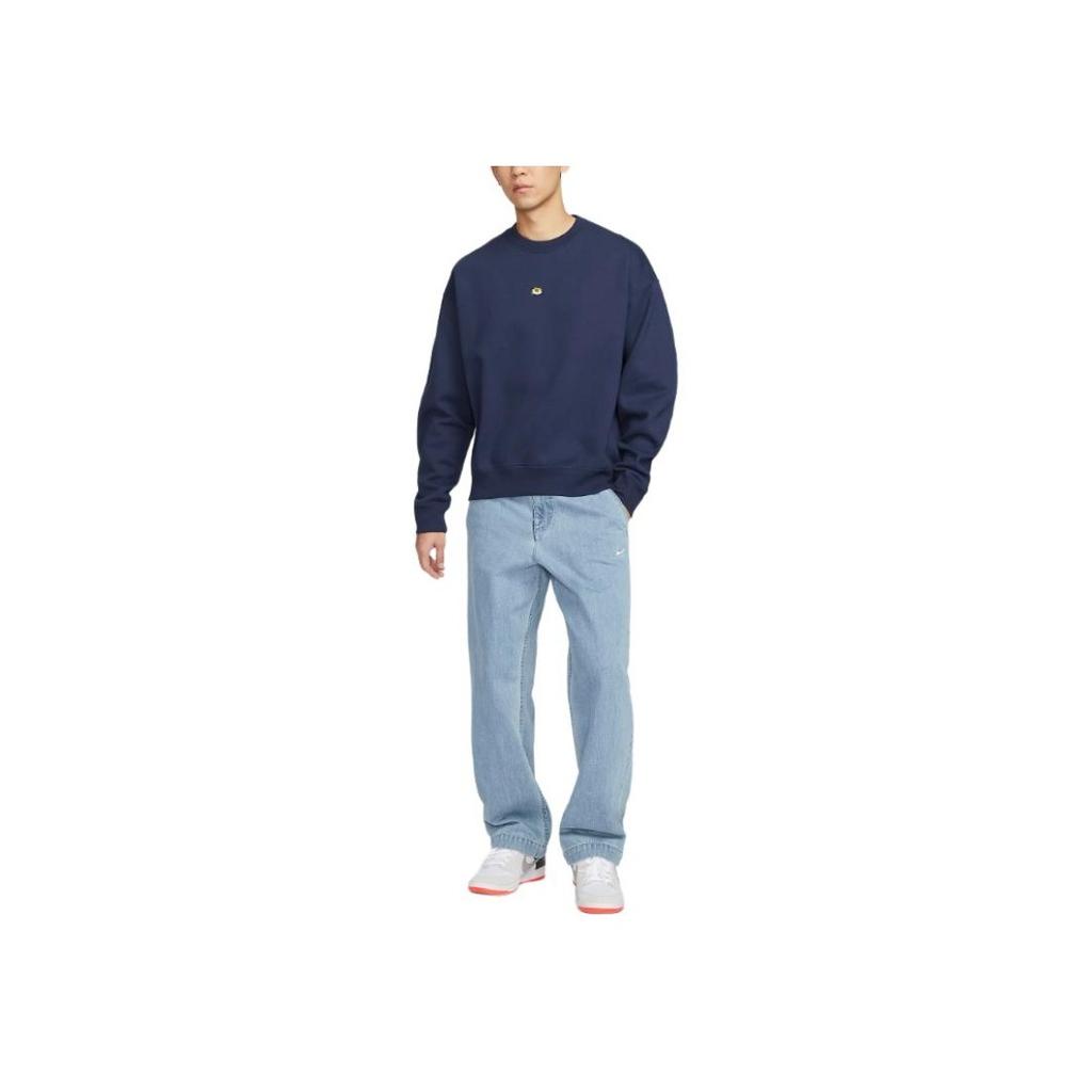Nike Solid Color Crew Neck Pullover Sweater With Front Logo Men Sweater Blue FN2550-410