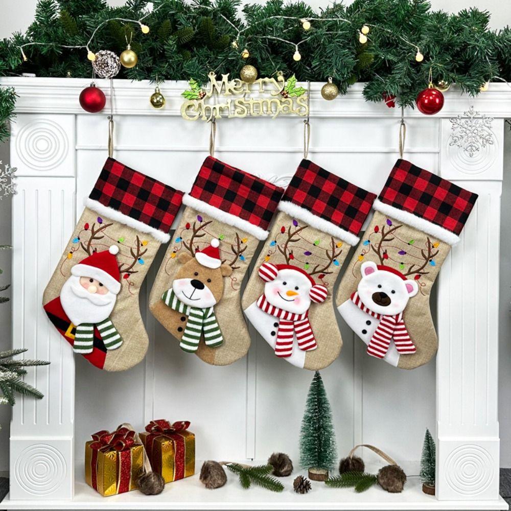 Gifts Elk Bear Christmas Socks Snowman Cartoon New Year Socks Gift Bags for Fireplace