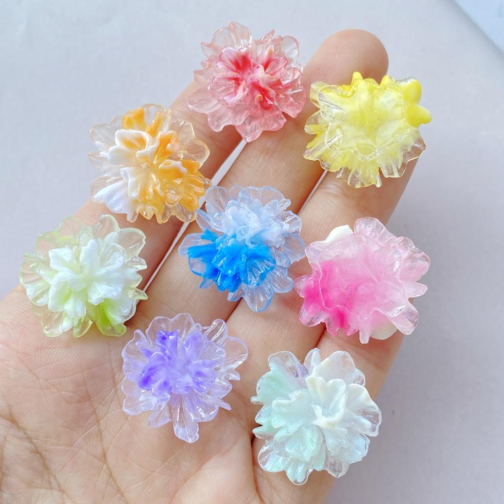 22mm Resin Colorful Gradual Candy Color Lotus Flat Back Flower Rhinestones Figurines Scrapbook Ornaments DIY Bow Clothing Crafts